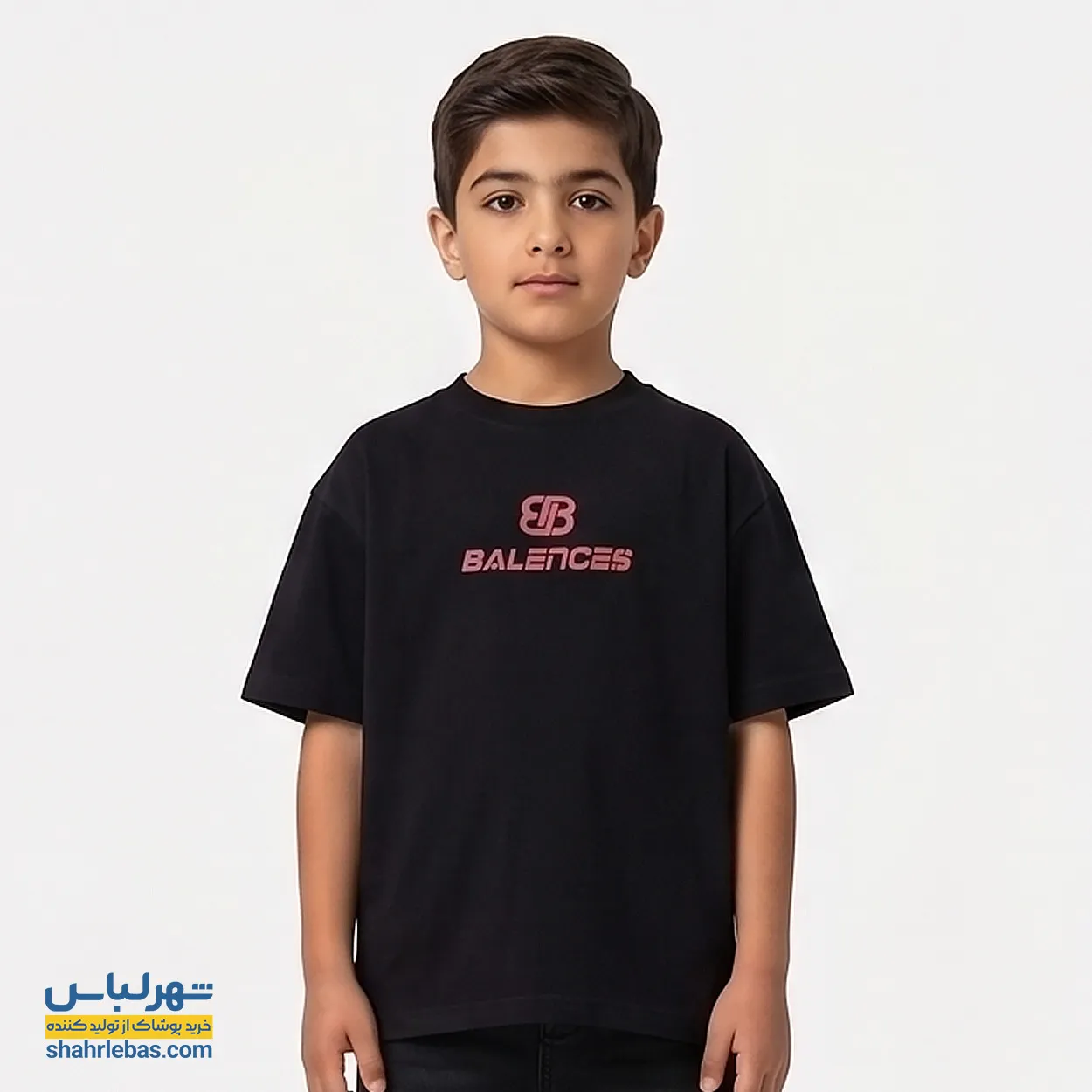 تیشرت پسرانه طرح BALENCES کد 008 (سفید و مشکی)