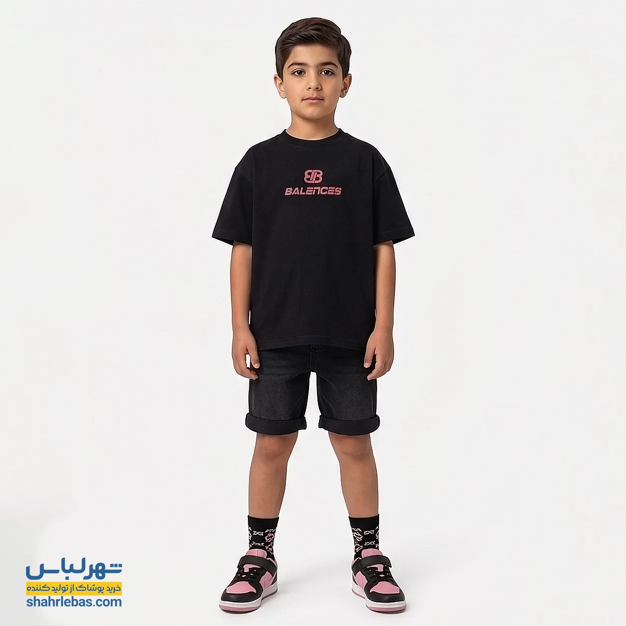 تیشرت پسرانه طرح BALENCES کد 008 (سفید و مشکی) 0