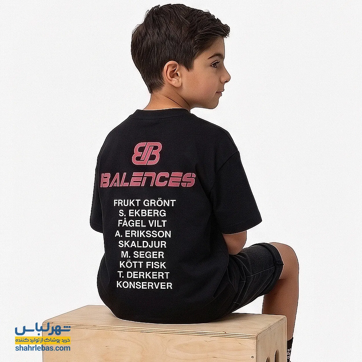 تیشرت پسرانه طرح BALENCES کد 008 (سفید و مشکی) 1