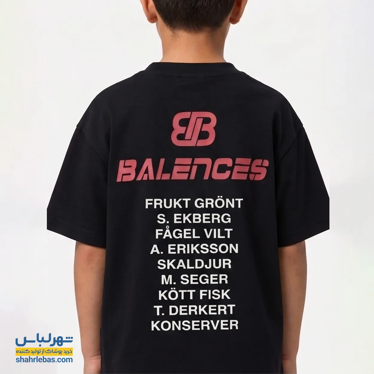 تیشرت پسرانه طرح BALENCES کد 008 (سفید و مشکی) 2