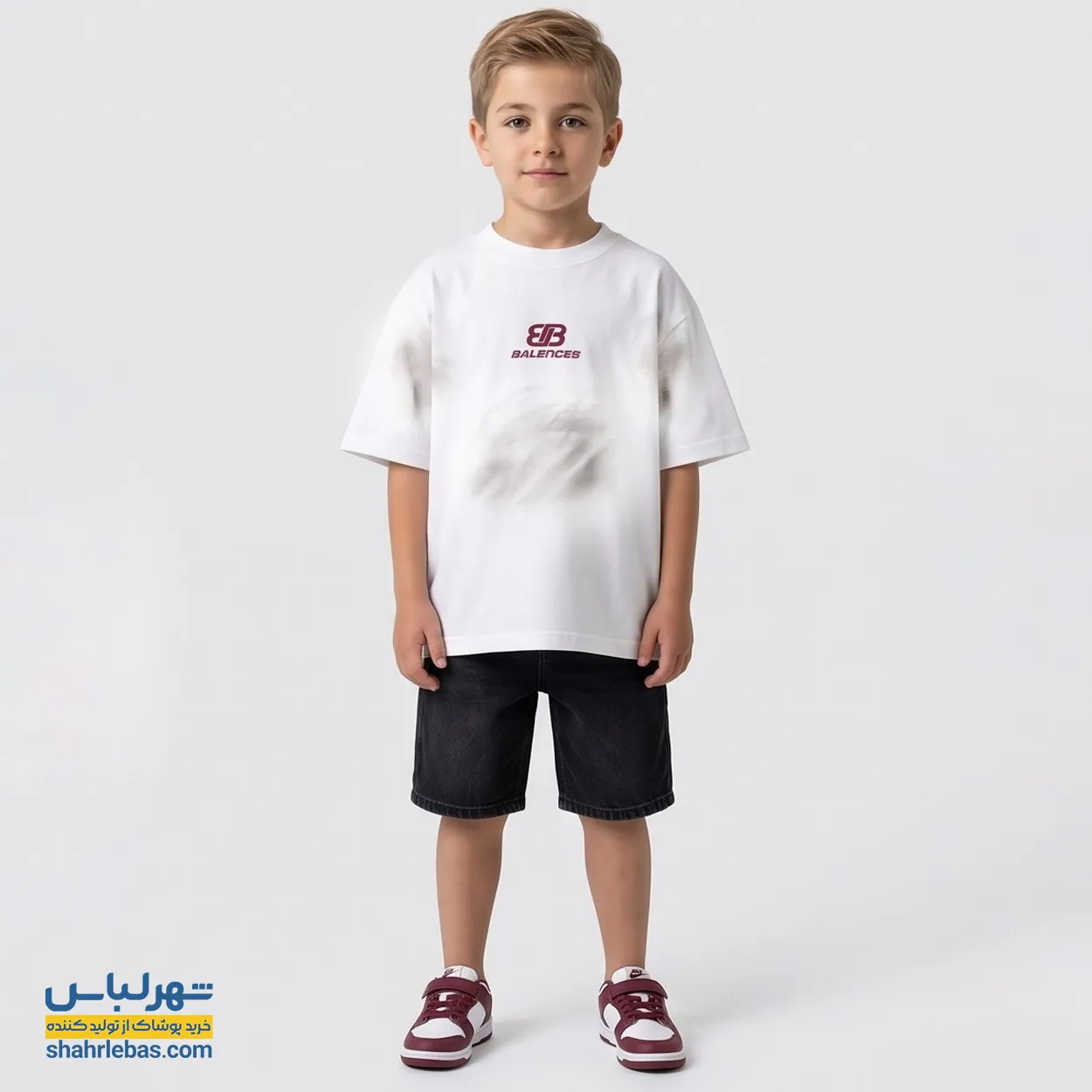 تیشرت پسرانه طرح BALENCES کد 008 (سفید و مشکی) 5