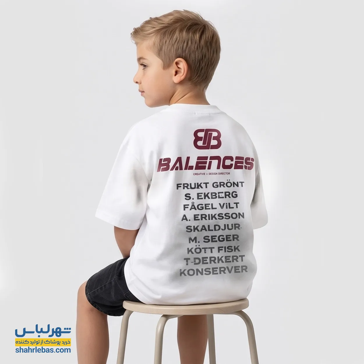 تیشرت پسرانه طرح BALENCES کد 008 (سفید و مشکی) 7