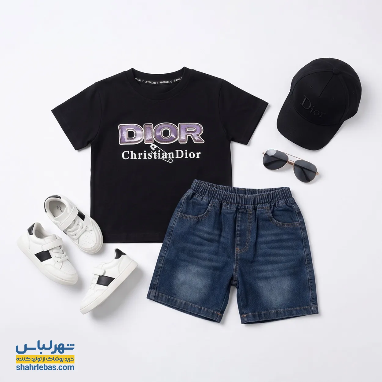 ست شلوارک و تیشرت دیور Dior کد 013 (سفید و مشکی) 4